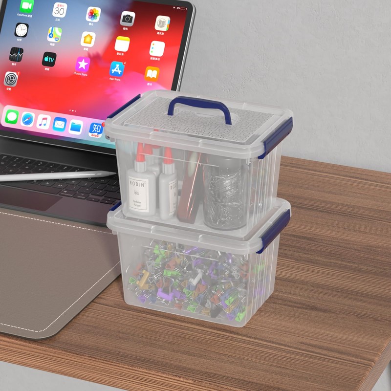 Yuright 3.5 Quart Small Clear Latching Storage Box with Handle,