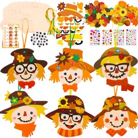 Fancy Land Fall Craft Kits for Kids DIY Autumn Scarecrow Ornament Decoration Harvest Foam Stickers for Thanksgiving Art Projects Party Favors Classroom Activities 12Pcs