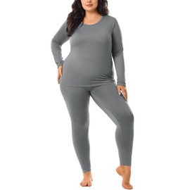 HOdo Plus Size Thermal Underwear Women Long Johns Fleece Lined Base Layer Top and Bottom Sets Light Grey 3X