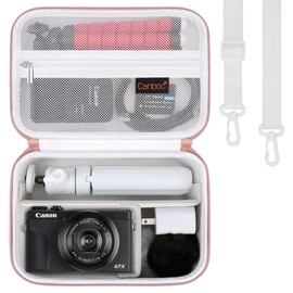 Canboc Carrying Case for Canon PowerShot G7 X Mark II/ G7X Mark III Digital Camera & Accessory Kit (Flexible Tripod, Adapter and More), G7X Camera Bag with Strap, Mesh Pocket fit Cable, Battery, White