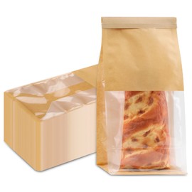 50Pcs Bakery Bags with Window, 5.1 x 3.9 x 11 Inches Kraft Paper Cookie Bags, Resealable Tin Tie Tab Lock Bags for Packaging, Bread Storage Bags, Coffee Bean Bags, Candy Bags