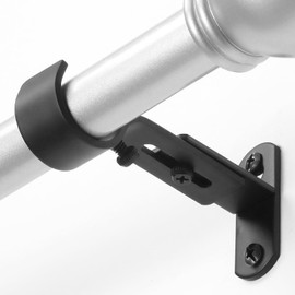 AMZSEVEN Adjustable Curtain Rod Brackets, Metal Window Drapery Rod Hanger Holders Hooks for 1 inch Rods (Black, Set of 2)