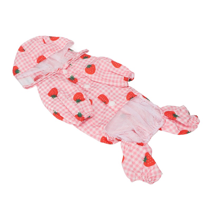 Dog Raincoat Hooded Reflective Breathable Lightweight Strawberry Patterns Puppy Rain
