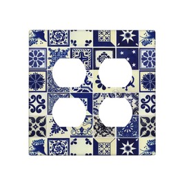 Mediterranean Kitchen Church Christ Ceramic Tiles 2-Gang Device Duplex Wall Plate, Talavera Mexican Tile Decorative Two Gang Double Duplex Receptacle Socket Outlet and Light Switch Cover Plate