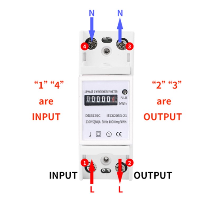 DDS529C 230V Energy Meter Single Phase 2P DIN Rail Mounting