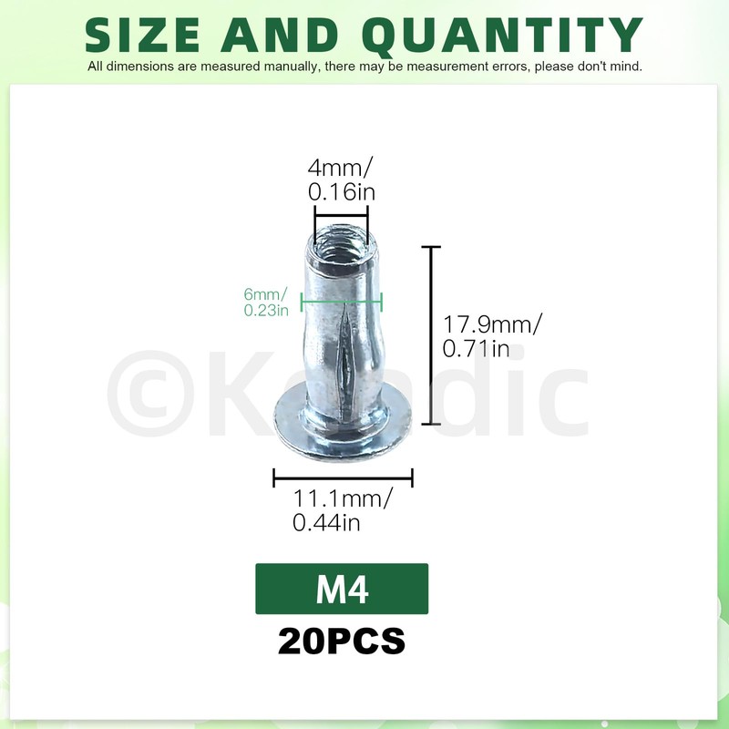 Keadic 20Pcs M4 Multi-Grip Rivet-Nut Pre Bulbed Threaded Inserts, Zinc