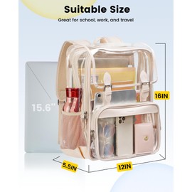Vorspack Heavy Duty Clear Backpack - Large See Through Bookbag for School Transparent Backpacks for College, Work, Travel - Apricot