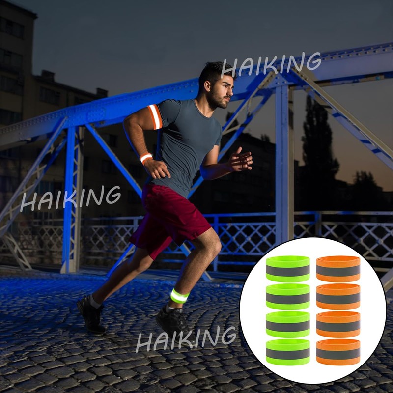 HAIKING Reflective Running Gear, 8 Pcs Runners Reflective Wristbands for