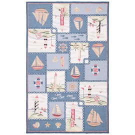 Safavieh Chelsea Collection HK267A Hand-Hooked French Country Wool Area Rug, 3'9" x 5'9", Blue