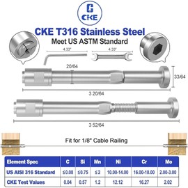 CKE 10 Pack Swageless Cable Fittings for 1/8" Invisible Cable Railing Kit, T316 Stainless Steel Swageless Invisible Cable Railing Hardware, 1/8" Swageless Cable Railing Tensioner for Wood/Metal Posts