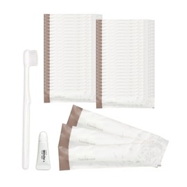 Luxury Hotel Amenity Toothbrushes, Commercial Use, Disposable, 50 Pieces, Japanese Manufacturer, Elegant, Individually Packaged, 6.5 inches (166 mm), Toothpaste, 0.1 oz (3 g), Bulk Purchase Set (50)