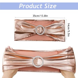 SamHeng 6 Pcs Chair Sashes Bows, Shiny Stretch Chair Bows Metallic Chair Cover Band with Buckle Slider, Universal Elastic Chair Ties for Wedding Party Ceremony Reception Banquet Decoration (Rose Gold)
