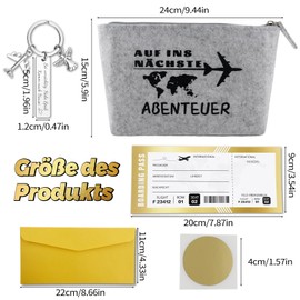 Travel Gift Lucky Charm Travel Felt Cosmetic Bag Guardian Angel Keyring Flight Ticket with Scratch Surface Travel Farewell Gifts for Colleagues, Pilots, Travelers Friends, gray, Travel gift