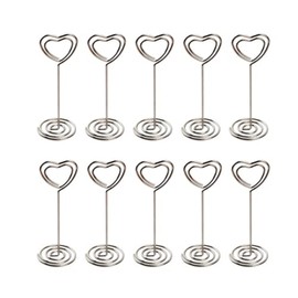 JORCEDI 10 Pack Heart Shape Table Number Card Holders Photo Holder Stands Place Paper Menu Clips For Wedding Party Sign Food Cards Label Silver