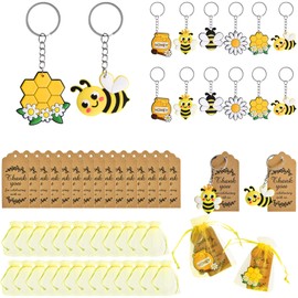 Llavero de Abeja, Juego de 24 Recuerdos de Fiesta Abeja con Bolsas de Organza Amarillo Etiquetas Kraft, Adecuado Regalos para Decoración, Festivales, Cumpleaños, Fiesta Temática de Novia