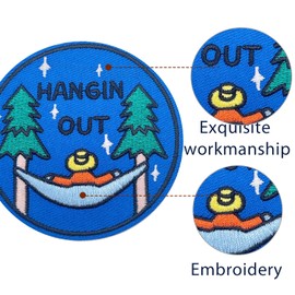 Obokata Embroidered Iron On Patches, Camping Applique Patch, Hangin Out Natural View Sew On Patch for Vest Jackets, Clothing, Hats, Backbags & Jeans.
