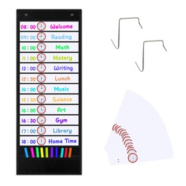 Daily Schedule Pocket Chart Black Schedule Pocket Chart for Classroom Schedule Pockets Charts Classroom Schedule Cards 13+1 Pockets with 18 Double Sided Reusable Card for Classroom Home Office 13"x36"