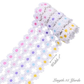 15 Yards 1inch Daisy Lace Trim Flower Applique Lace Ribbon for Gift Wrapping DIY Sewing Craft Wedding Dress Hair Accessories Jewelry Making Dreamcatchers Tassel Embellishment Decorations(Orange)