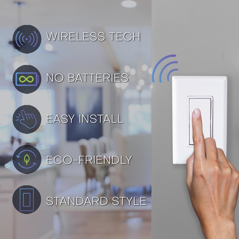 RunLessWire Single Pole Remote Light Switch Kit Wireless Battery-Free Self-Powered