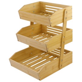 mobzio Fruit Basket for Kitchen Counter, 3 Tier Fruit Stand, Fruit Vegetable Storage Basket, Fruit Bowl for Kitchen Counter, Large Bamboo Basket Display Rack, Fruit Holder Produce Basket
