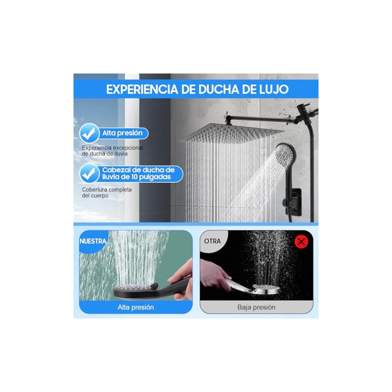Ejoyous Cabezal de ducha de lluvia de 10 pulgadas y