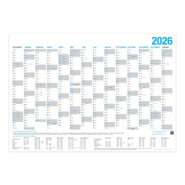 XXl Wall Calendar 2026 / Calendar Year Planner - 14 Month Annual Calendar (DIN A1, 59.4 x 84.1 cm)