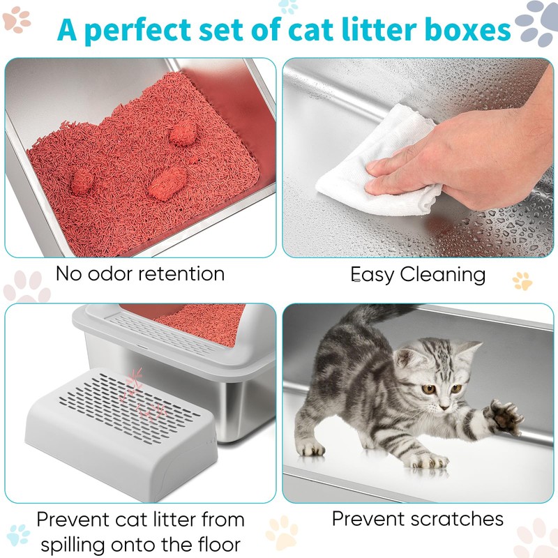 2PACK XXL Stainless Steel Litter Box with Lid, Extra High