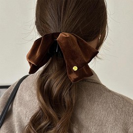 Large Bow Hair Claw Clips for Women Mesh Bubble Hair Barrettes for Thick Thin Hair Elegant Chiffon Silk Hair Accessories (Velvet brown)