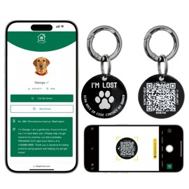 QR Code Pet ID Tags - Stainless Steel Dog Tags and Cat Tags, Modifiable Online Pet Profile, Scan QR Receive Instant Pet Location Alert Email Black