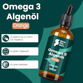 Premium Omega 3 Algae Oil | High Dose | Natural DHA & EPA for Heart, Brain & Vision | Vegan | 100 ml | 40 Day Supply | Orange Flavour
