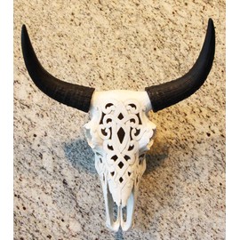 Ebros Oversized Wildlife Ox Steer Bull Skull Wall Decor in Filigree Stencil Design 20" Tall Decorative Wall Plaque Figurine