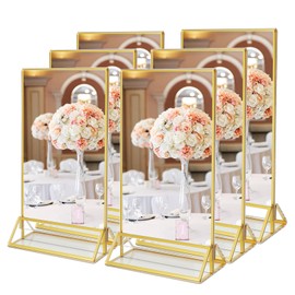 SAN LIKE Gold Double Sided Photo Frame, 6 Pack Acrylic Table Numbers Wedding Gold, Easel Style Stand, Wedding Table Numbers Display Stand Double Side 10 x 15 cm