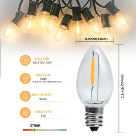 MYEMITTING Night Light Bulb – C7 E12 LED Bulbs – Candelabra, 0.6 Watt Equivalent 7W Incandescent Bulb, Warm White 2700K, Window Candles & Chandeliers Replacement Bulb, 6 Pack