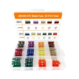 Standard ATO/Car Fuse Assortment Kit, 55 Pieces, RV Marin Automotive Blade Fuse, 11 Current Ratings - 2A/ 3A/ 5A/ 7.5A/ 10A/ 15A/ 20A/ 25A/ 30A/ 35A/40 AMP