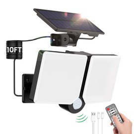 ALUSSO® Solar Lights Outdoor with Motion Sensor, 3000K-6500K Changeable Dimmable Solar Flood Lights with Remote Control, Waterproof 3 Modes Solar Powered Security Light for Garden Yard Garage