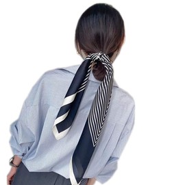 SEENFAAN Women's Scarf, 27.6 inches (70 cm), Bandana, Bag Scarf, Pocket Square, Office Scarf, Neckerchief, Gentle Texture, Unisex, Hair Ornament, Black horizontal pattern