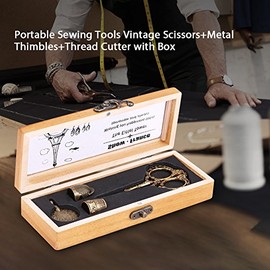 4 piezas Herramientas de Costura de Seguridad Porttiles Cortador de Hilo Metal Latn de Costura Dedal Tijeras Vintage Herramienta de Patchwork...      