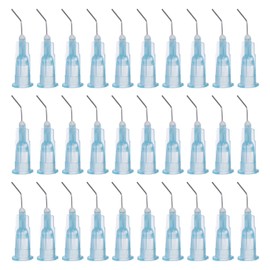 HARFINGTON 100pcs Blunt Tip Dispensing Needles, 25 Gauge 45 Degrees Bent Dispensing Tips 0.4" End Angled Dispenser Needle with Luer Elbow Blunt Needle for Oil or Glue Applicator, Light Blue