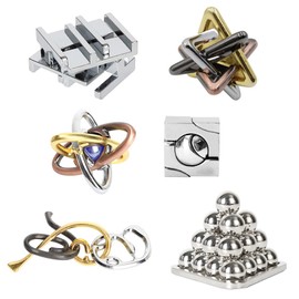 RoseFlower Brain Teaser Metal Puzzle Toy - Assorted Metal Puzzle Toys for Gifts, Party Favors, Prizes, Disentanglement Puzzle Unlock Interlock Educational Toys - IQ Test Challenge Game Set of 6