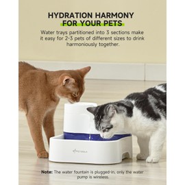 Cat Water Fountain, Multi-Level Cat Fountain with 3 Drinking Areas, 101oz/3L Pet Fountain for Cats Dogs Indoor with Wireless Pump, Dog Water Bowl Dispenser Dishwasher Safe
