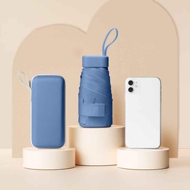 Portable Pocket Umbrella with Box, 1 Count Lightweight Foldable Umbrella, Home Essentials, Sunny and Rain Dual-use Umbrella for Outdoor Activities - Color: Blue, Specification: one-size