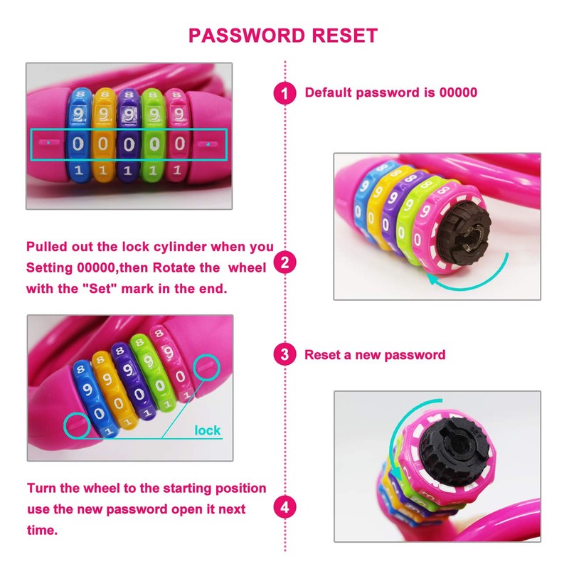 IDEALUX Bike Lock Cable, Resettable Cable Lock Self Coiling 5