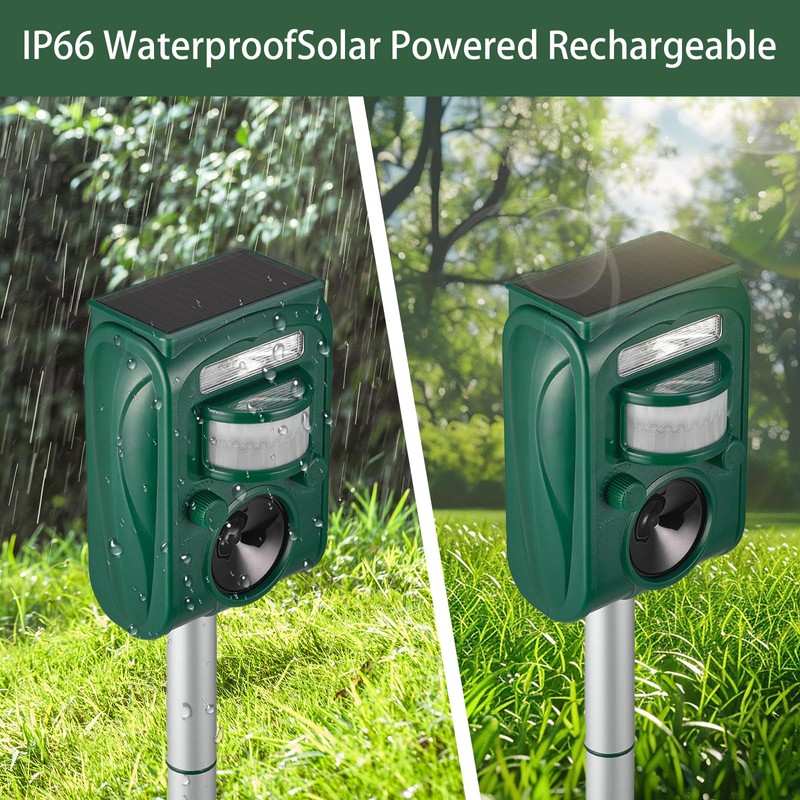 2 Pack Solar Ultrasonic Animal Repellent Outdoor, Motion Activated Cat