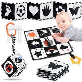 SAMMAS Black and White High Contrast Baby Toys 0-3 Months for Newborn Toys Infant Sensory Soft Book Infant Tummy Time Toys for Brain Development Montessori Learning Activities for Babies(3 Pcs)
