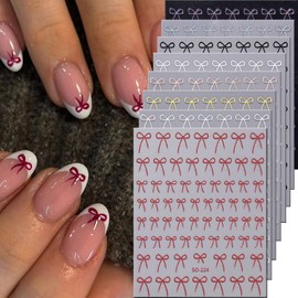 8 Pcs Colorful Bow Nail Art Stickers 3D Self-Adhesive Bow-Knot Nail Decals Black White Red Pink Gold Silver Yellow Blue Bow Tie Valentines Nail Stickers for Women Acrylic Nail Manicure Accessories