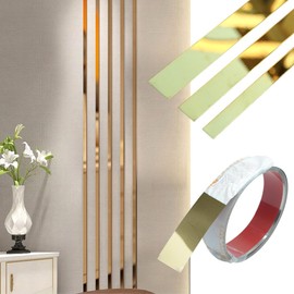 JEWELTH 16FT/5M Gold Metalized Wall Trim Molding Peel & Stick, Stainless Steel Self Adhesive Gold Mirror Trim for Wall, Ceiling, Cabinet, Door Frame Moulding (0.4” W)