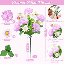 48 Heads Artificial Flowers for Outdoors, 4 Bunches 17 Inch Dahlia Daisies Mum Fake Plants UV Resistant Faux Flowers Bouquet Cemetery Flowers for Grave Outside Indoor Home Spring Summer Decor (Pink)