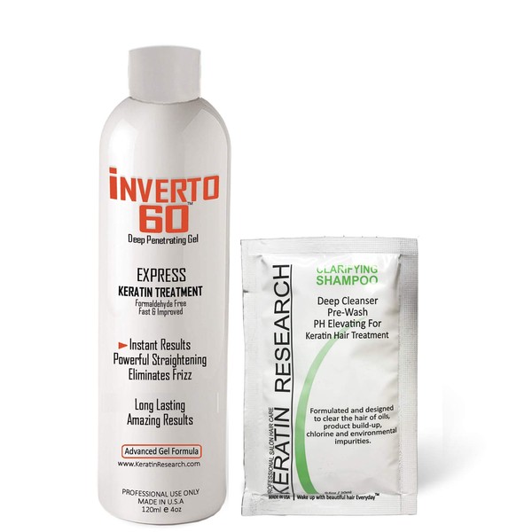 INVERTO 60 Advanced Gel Complex Brazilian Keratin Hair Blowout Treatment Formaldehyde Free Straightening Smoothing and Repairing Damaged Hair Keratin Research (Average Hair-120ml)