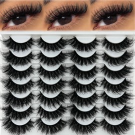 etokdos Fluffy Lashes Mink D Curl 20mm Long Volume Dramatic Eye Lashes Pack 25mm Full Lash Strip Wispy 3D Big False Eyelashes Bulk