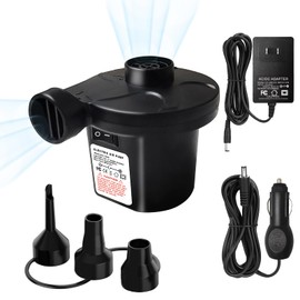Air Pump for Inflatables - Electric Air Mattress Pump with 3 Nozzles, Portable Quick-Fill Inflator Air Pump for Inflatable Boat, Air Mattress Beds, Swimming Ring, Compatible with Home and Car Adapter